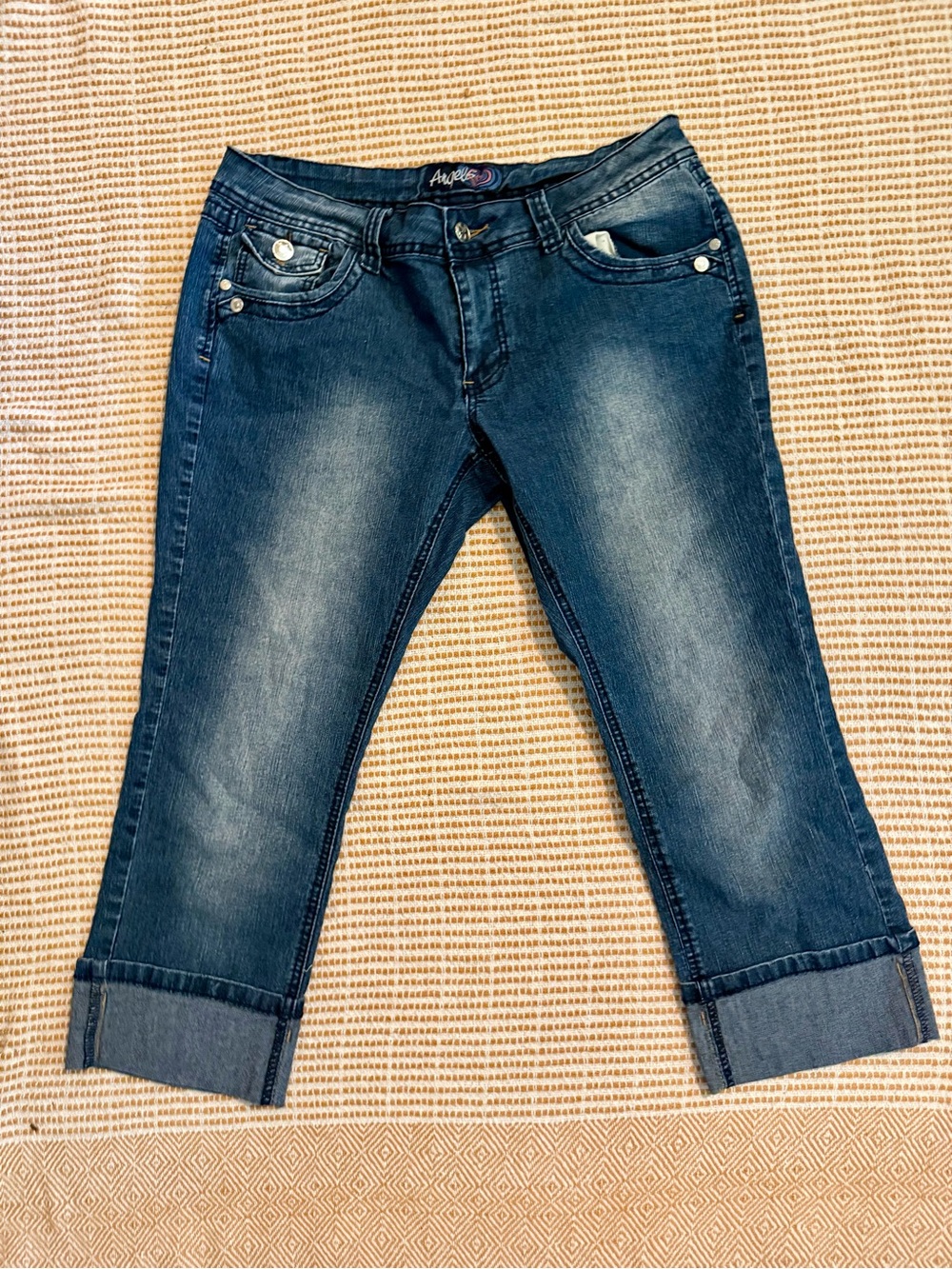 Vintage Angels Junior's Y2K Dark Blue Cropped and Cuffed Jeans
